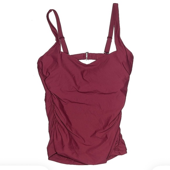 New Athleta Burgundy Red Square Neck Tankini Swimsuit Bathing Top 36DD NWT - Picture 1 of 6